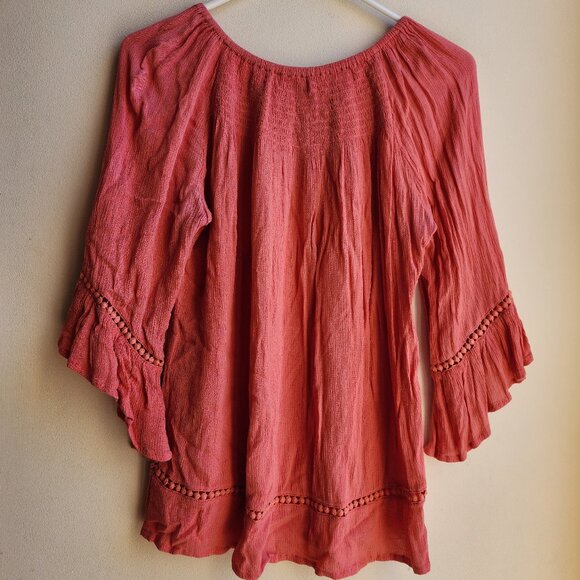 Westport 1962 Coral Scoop Neck Flared Sleeve Poet Blouse Size Small - Picture 12 of 13